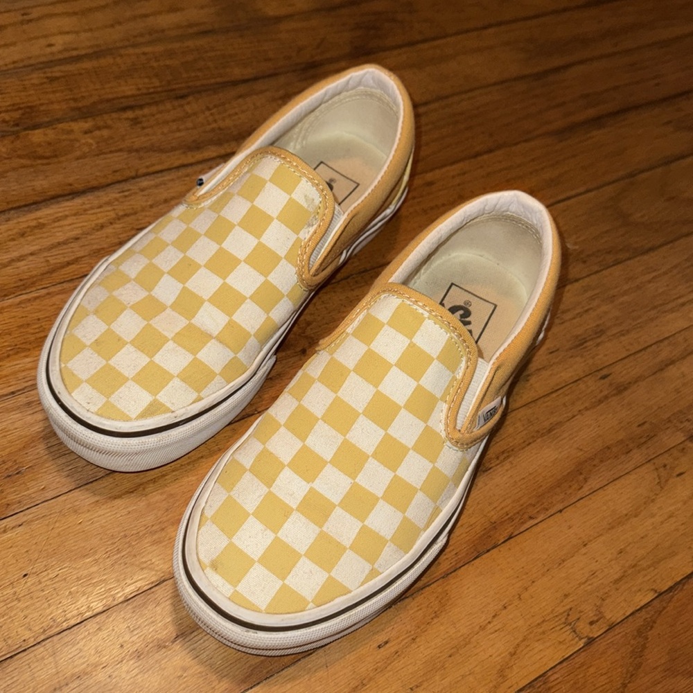 Vans Class Slip On, Mustard Yellow Checkered, Mens 4.0/Womens 5.5 - Picture 2 of 7